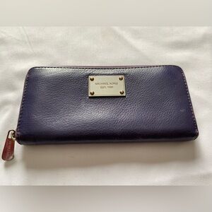 Michael Kors Deep Purple Leather Zip-Around Wallet with Gold Plaque